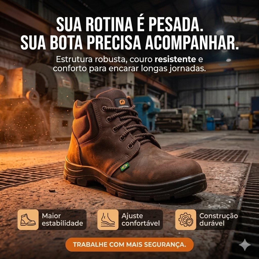 Campanha publicitária sobre rotina pesada e calçado durável